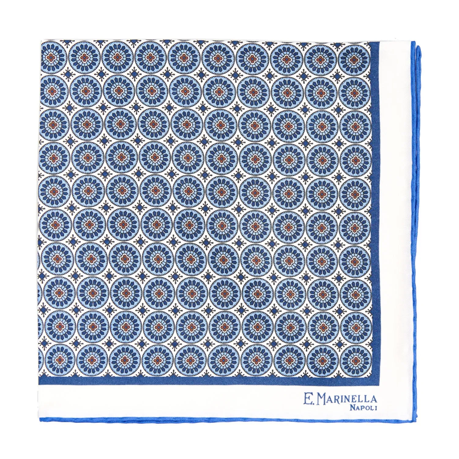 WHITE HAND-PRINTED SILK POCKET SQUARE