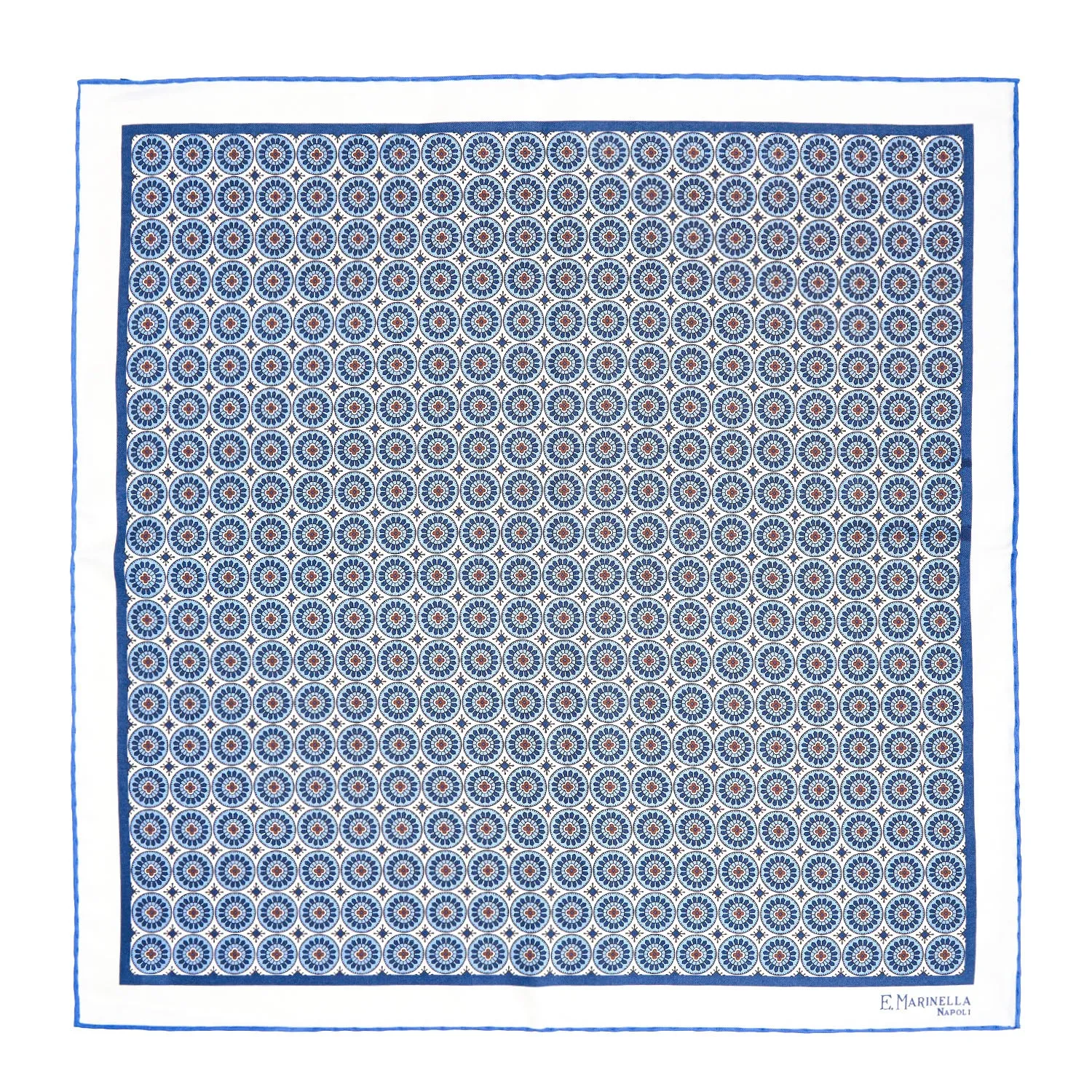 WHITE HAND-PRINTED SILK POCKET SQUARE
