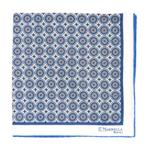 WHITE HAND-PRINTED SILK POCKET SQUARE