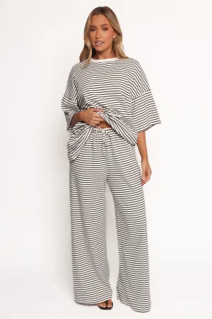 Wilda Knit Pant - White Black Stripe