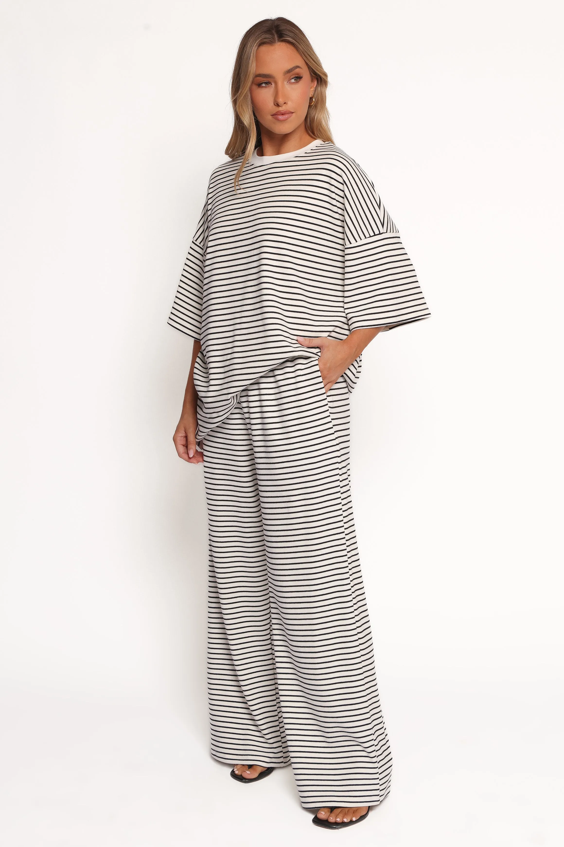Wilda Knit Pant - White Black Stripe