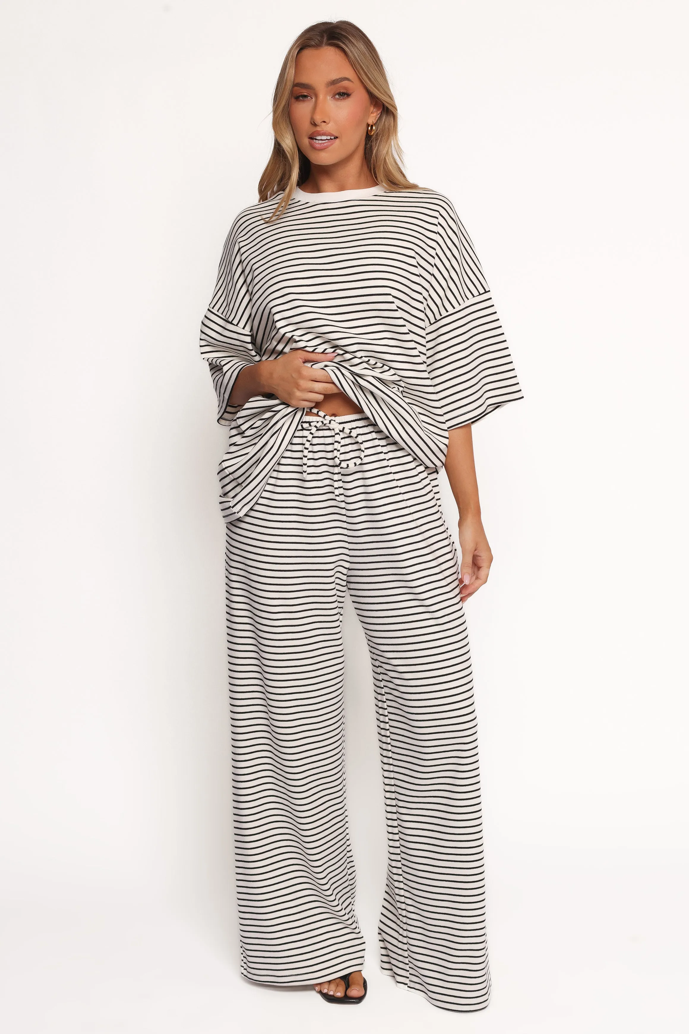 Wilda Knit Pant - White Black Stripe