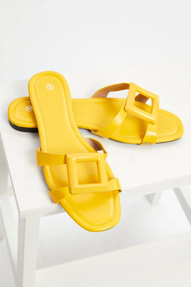 Yellow Cut Out Detail Flat Slide