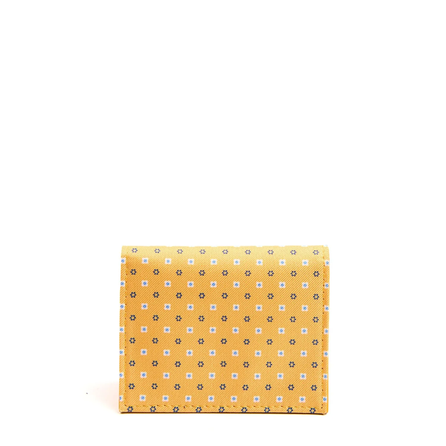 YELLOW SILK AND LEATHER FOLDING CARD HOLDER