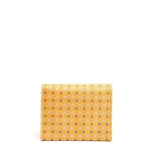 YELLOW SILK AND LEATHER FOLDING CARD HOLDER