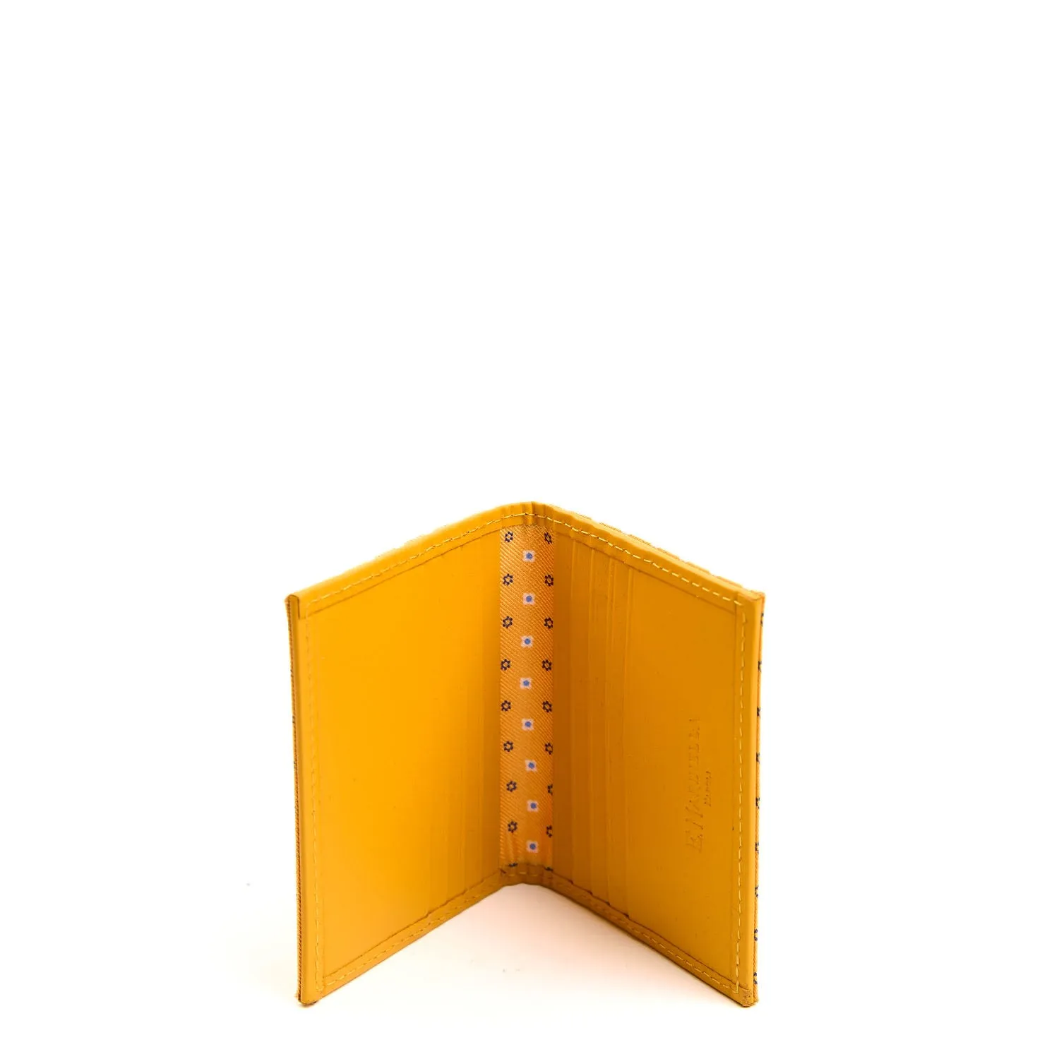 YELLOW SILK AND LEATHER FOLDING CARD HOLDER