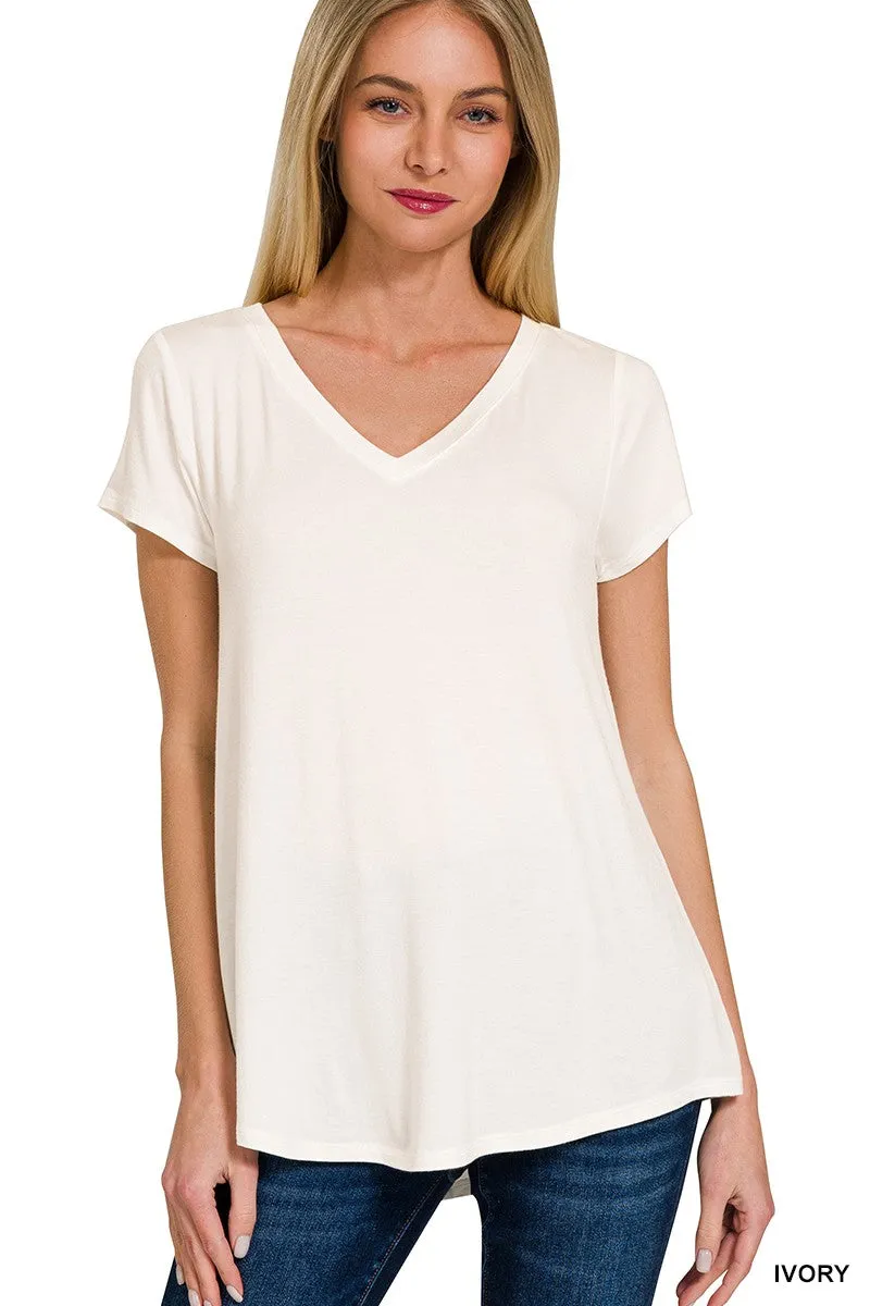 Zenana Rayon Short Sleeved Round Hem Top